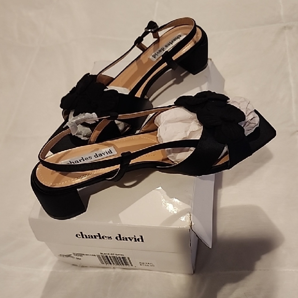 Charles David Black Heeled Sandals NEW IN BOX.